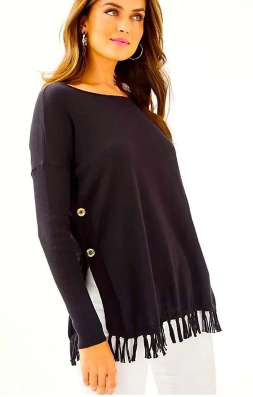 Lilly Pulitzer Black Ramona Fringe Sweater Top XXS